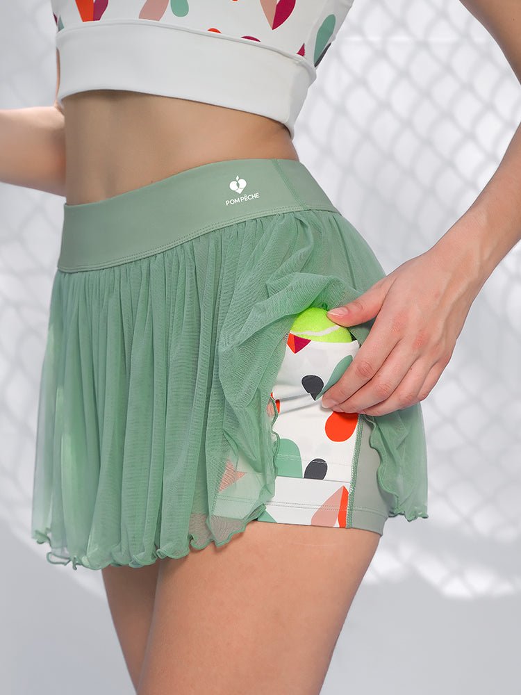 Flowy Heart - Print Mesh Skirt for Tennis & Pickleball - Volaea Pickleball Attire