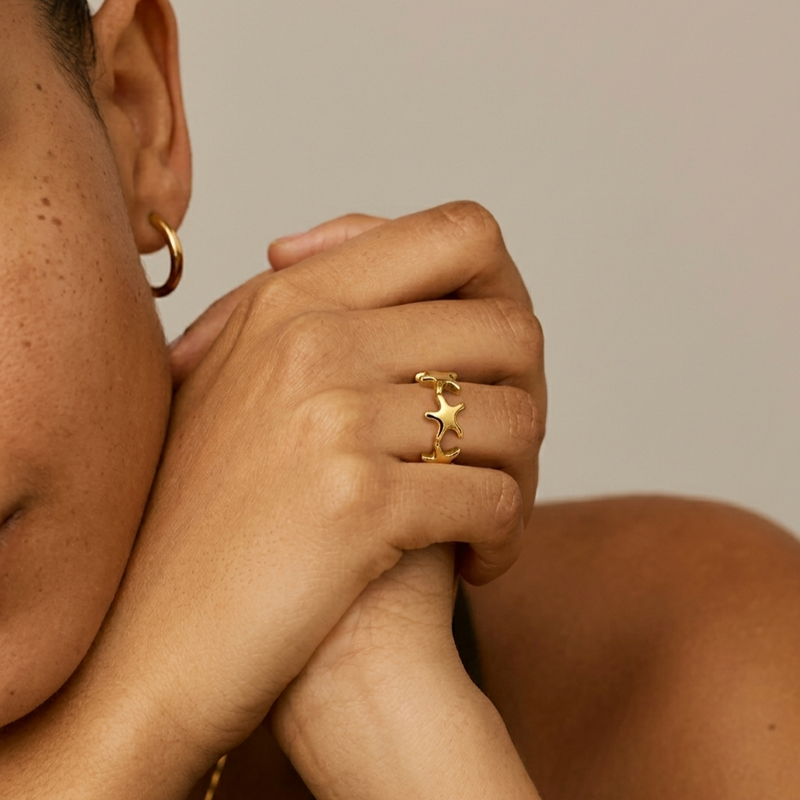 Gold Plated Starfish Band Ring