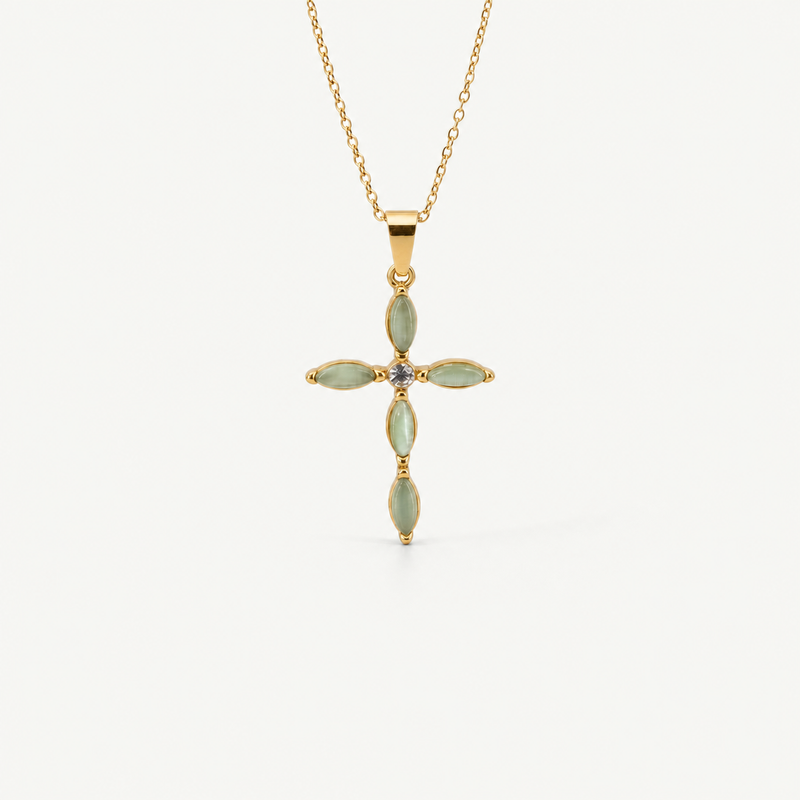 Green Cat's Eye Cross Necklace