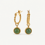 Green Jade Hoop Earrings - Waterproof Gold Hoops