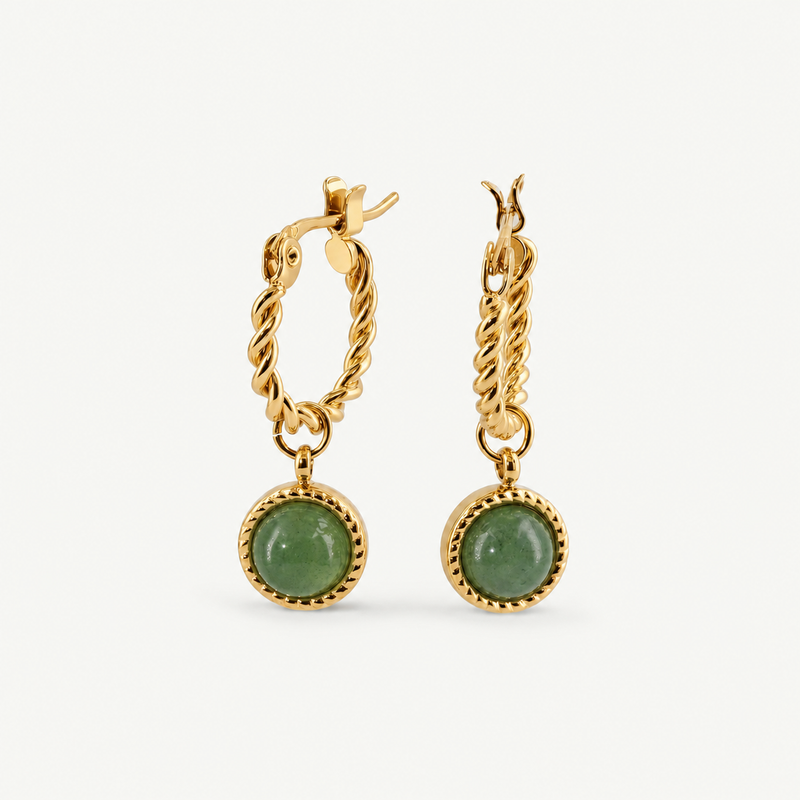 Green Jade Hoop Earrings