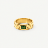 Green Stone Ribbed Ring