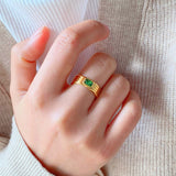 Green Stone Ribbed Ring, waterproof 18k gold-plated stainless steel