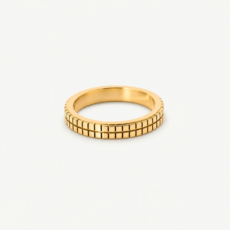 Gridline Band Ring - 18K Gold Plated Stainless Steel