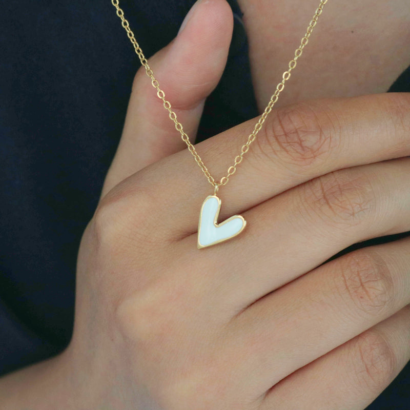 White Heart Necklace — Dainty Gold Pendant