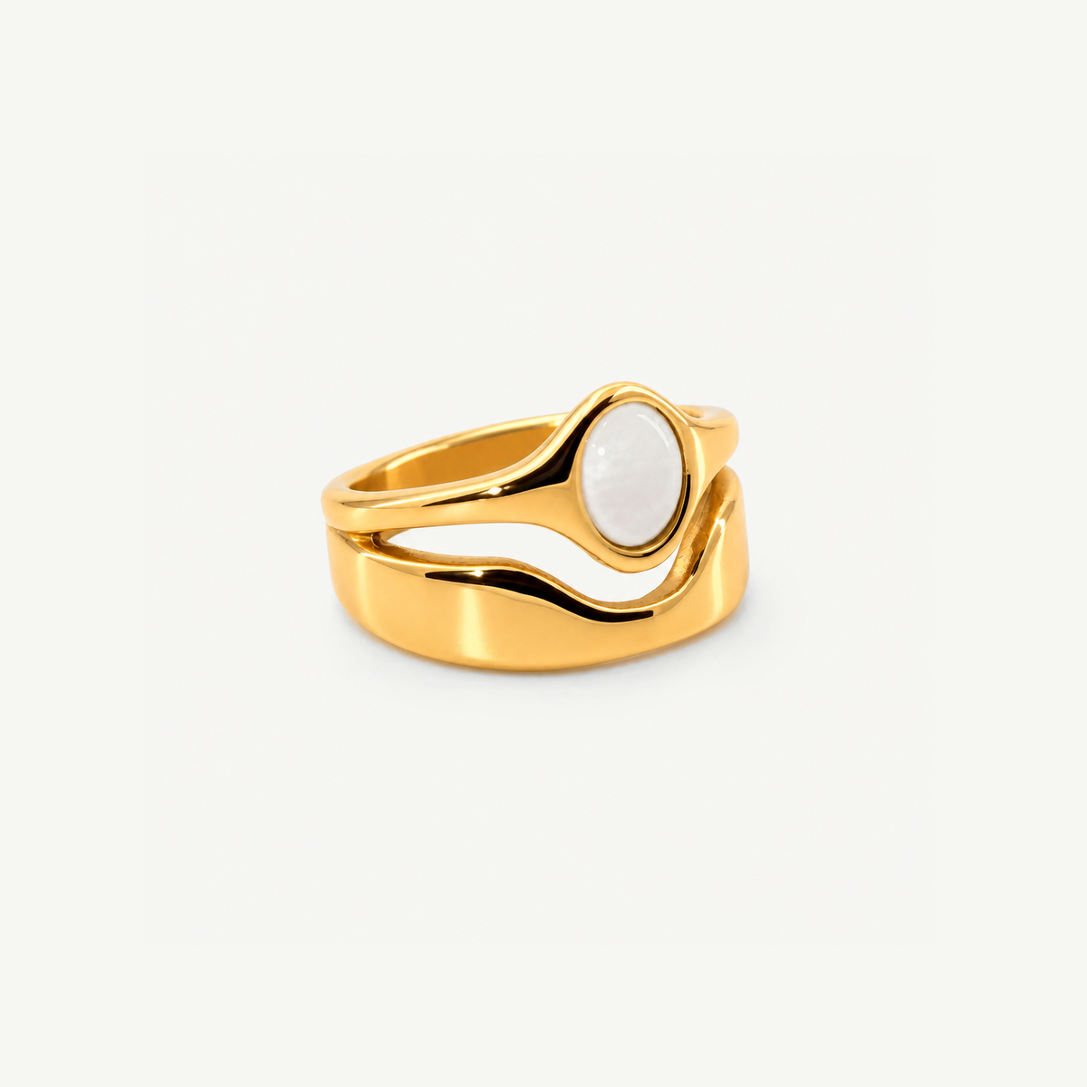 Hugo Ring — White Mother of Pearl Open-Front