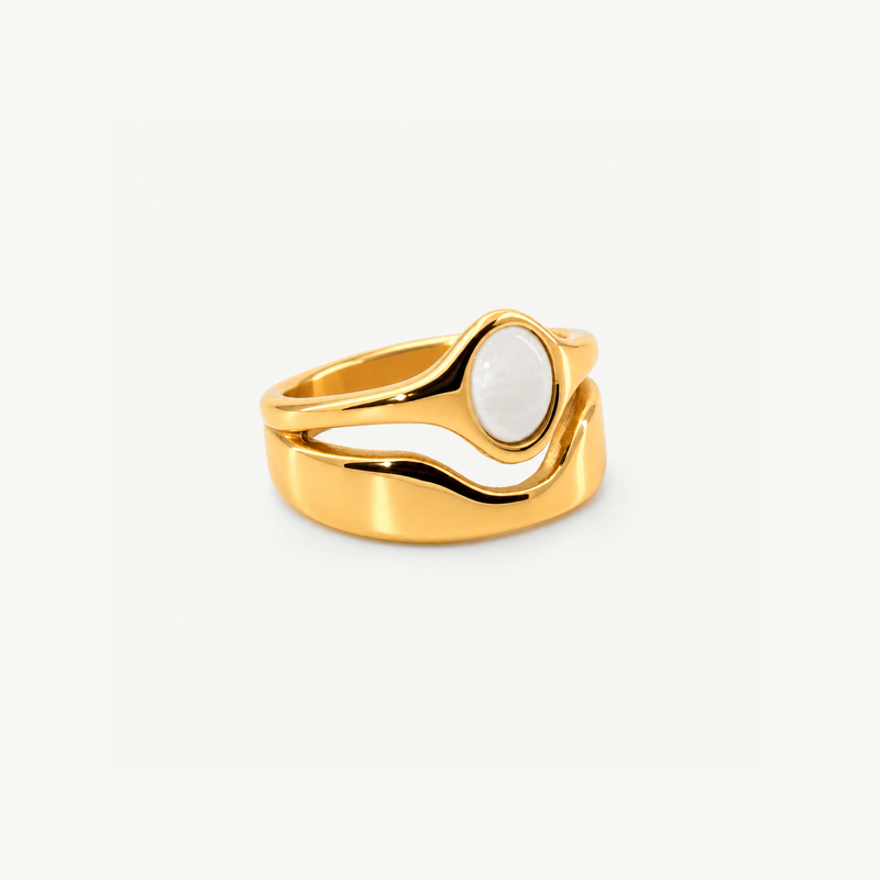 Hugo Ring — White Mother of Pearl Open-Front