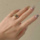 Mixed Metal 2-Link Chain Ring, waterproof 18k gold-plated stainless steel