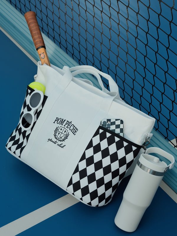 Ivy League Tote Bag in Red Checkerboard for Tennis & Pickleball - Volaea Pickleball Attire