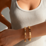 Waterproof Stainless Steel Leaf Bangle Bracelet, 18k gold-plated stainless steel