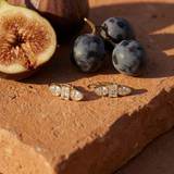 Trio Crystal Hoop Earrings – 18K Gold Plated styled still life