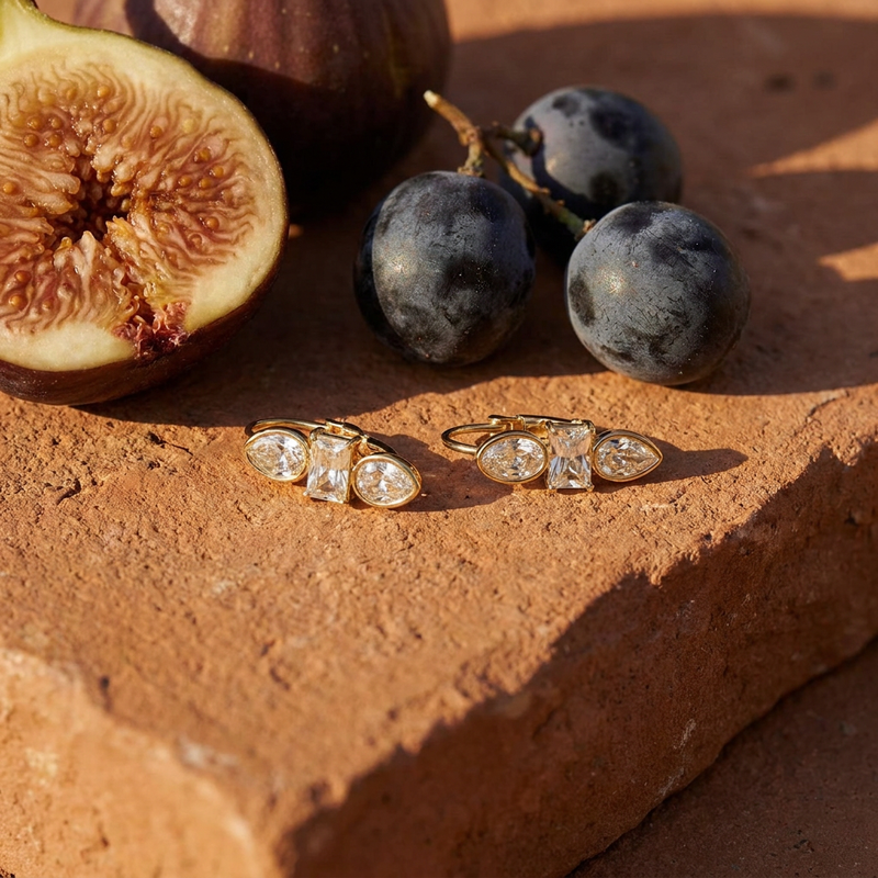 Trio Crystal Hoop Earrings – 18K Gold Plated