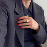 Mother of Pearl Statement Signet Ring, waterproof 18k gold-plated stainless steel