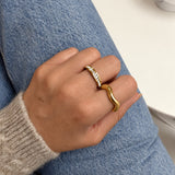 Waterproof Gold Waveform Band Ring, 18k gold-plated stainless steel
