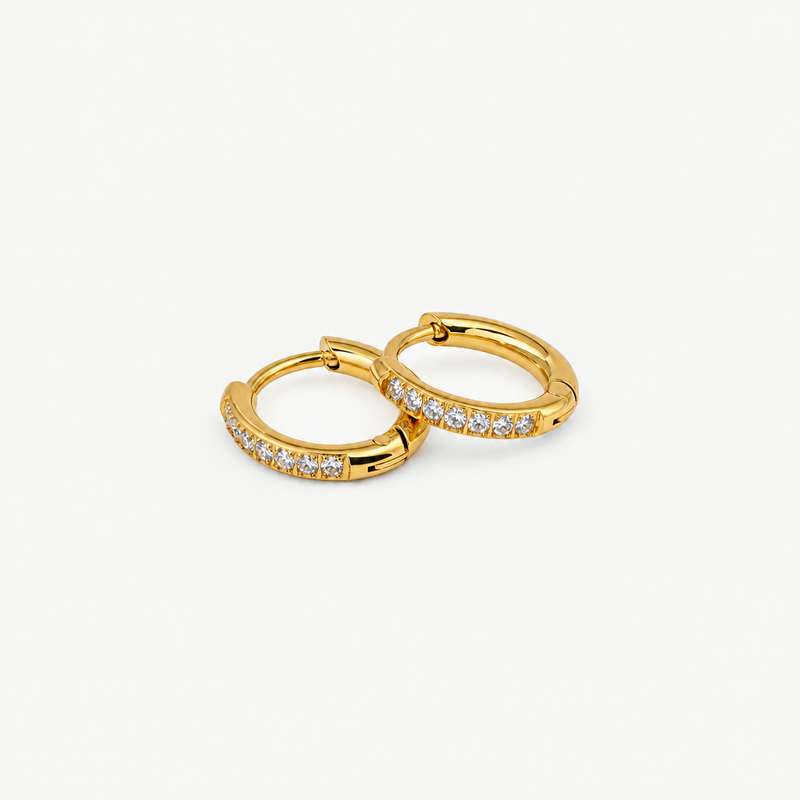 Mini Pave Huggie Hoops – 18k Gold-Plated Stainless Steel
