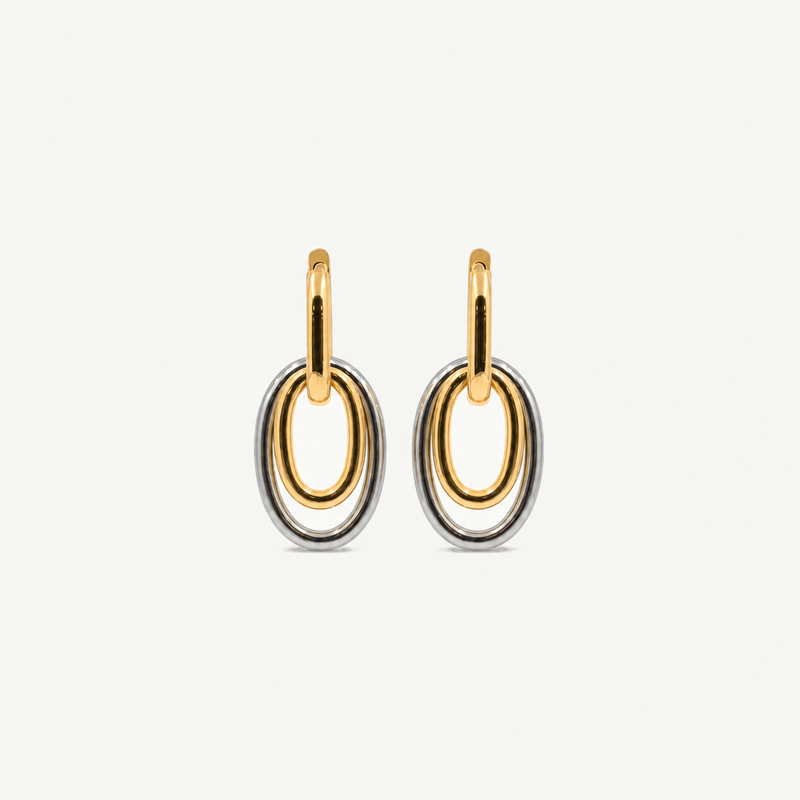 Mixed Metal Double Hoop Earrings - Gold & Silver