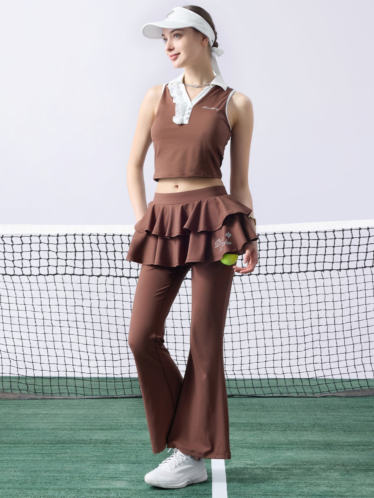 Mocha Flared Petal Pants for Pickleball - Volaea Pickleball Attire