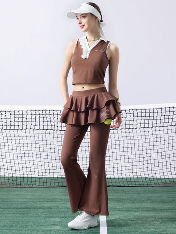 Mocha Flared Petal Pants for Pickleball - Volaea Pickleball Attire
