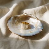 Gold Plated Striped Mother of Pearl Ring | Volaea — lifestyle