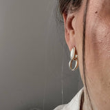 Nerida Mother of Pearl Hoop Earrings worn on the ear