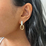 Nerida Mother of Pearl Hoop Earrings worn on the ear