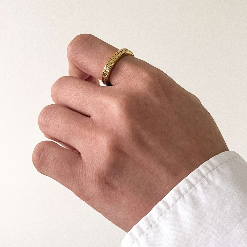 Gridline Band Ring - 18K Gold Plated Stainless Steel