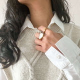 Gridline Band Ring, waterproof 18k gold-plated stainless steel