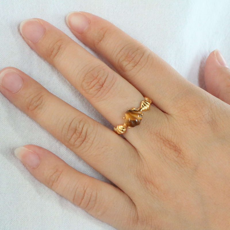 Ocean Spirit Ring - Tiger's Eye, Adjustable Gold