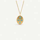 Oval Blue Petals Pendant Necklace