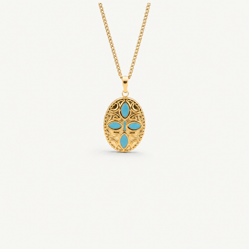 Oval Blue Petals Pendant Necklace