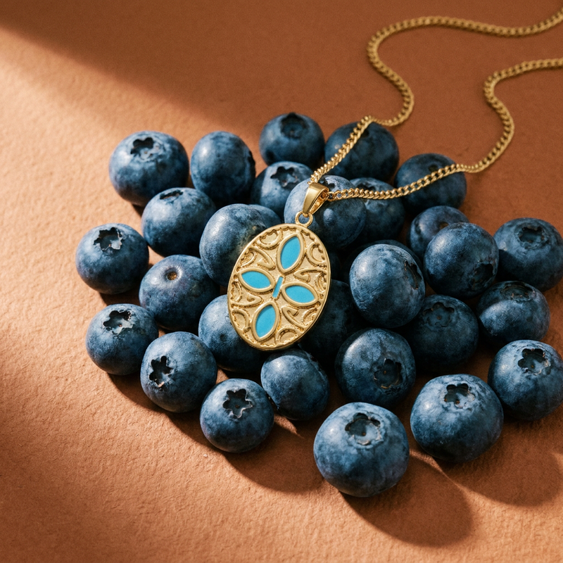 Oval Blue Petals Pendant Necklace