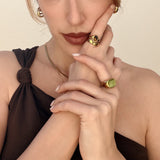 Green Cat's Eye Signet Ring, waterproof 18k gold-plated stainless steel
