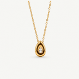 Pear Bezel Teardrop Necklace - Waterproof Gold Plated