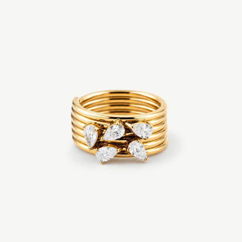 Pear Cluster Ring — 18k Gold Plated Stacked Band