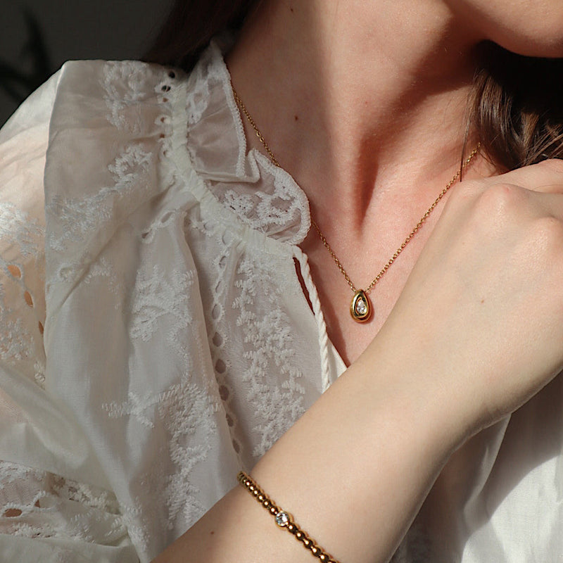 Pear Bezel Teardrop Necklace