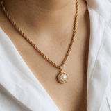 Vintage Pearl Pendant Necklace, waterproof 18k gold-plated stainless steel