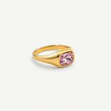 Pink Emerald Cut Ring - Waterproof Gold Dome Band