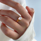 Pink Emerald Cut Ring, waterproof 18k gold-plated stainless steel