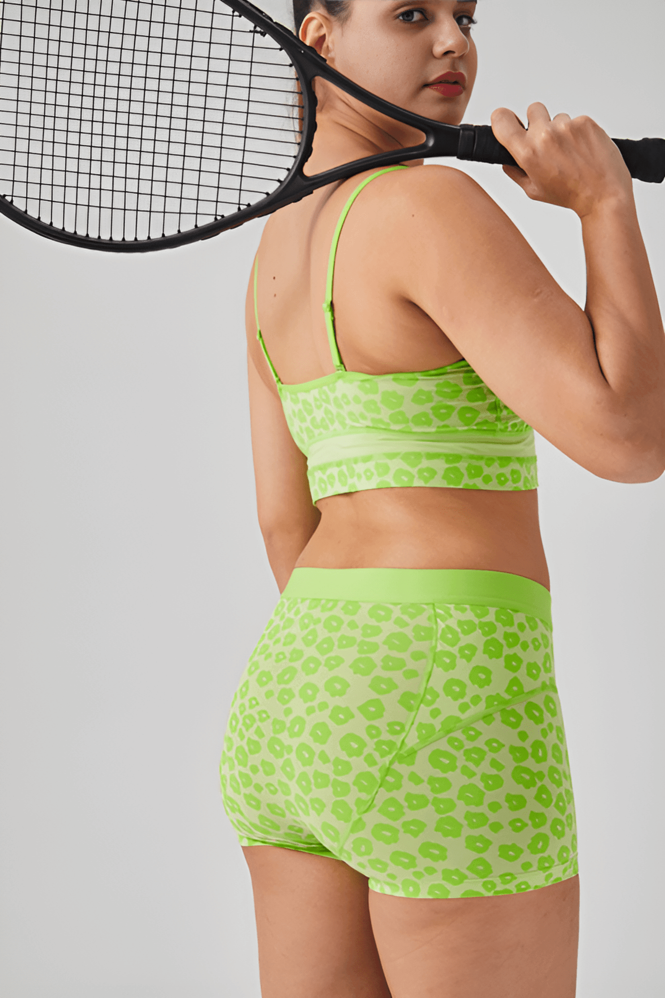 Pipi Neon Green Leopard - Pattern High Waist Boxer - Volaea Pickleball Attire