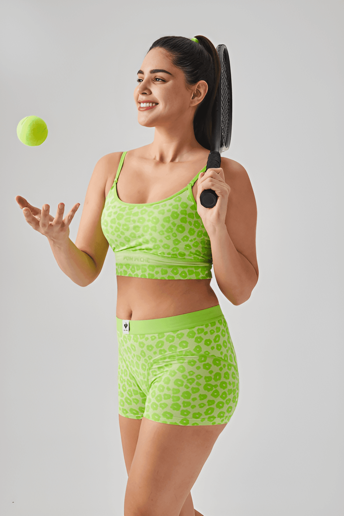 Pipi Neon Green Leopard - Pattern High Waist Boxer - Volaea Pickleball Attire