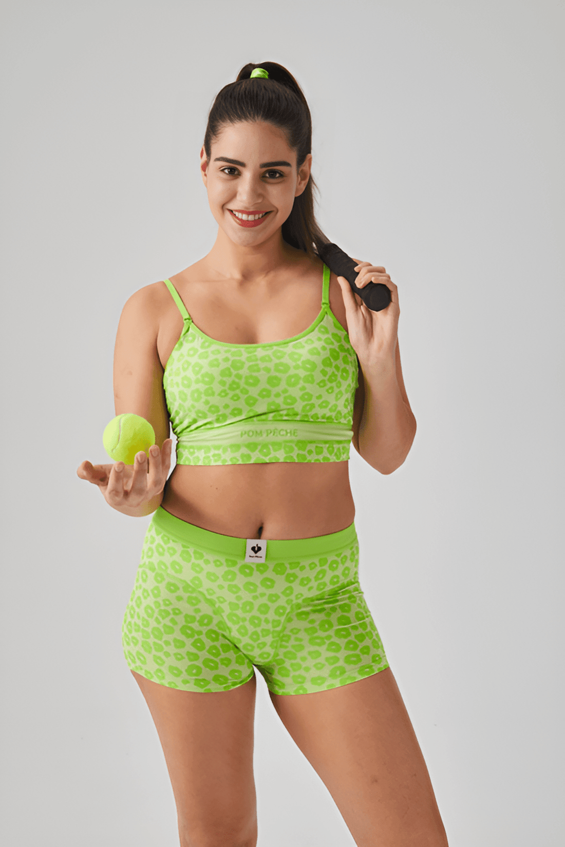Pipi Neon Green Leopard - Pattern High Waist Boxer - Volaea Pickleball Attire