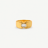 Waterproof Gold Signet Ring with Radiant Crystal