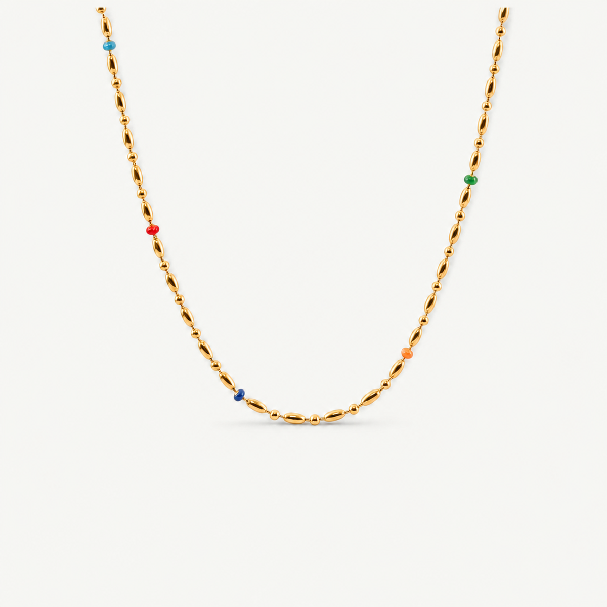 Rainbow Rice Bead Chain Necklace