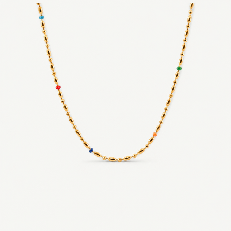 Rainbow Rice Bead Chain Necklace