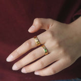 Crystal Ribbed Ring, waterproof 18k gold-plated stainless steel