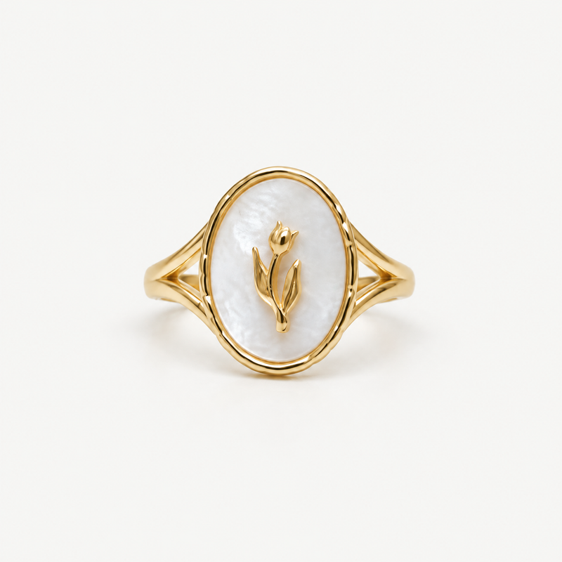 18k Gold Plated Rose Signet Ring – Adjustable