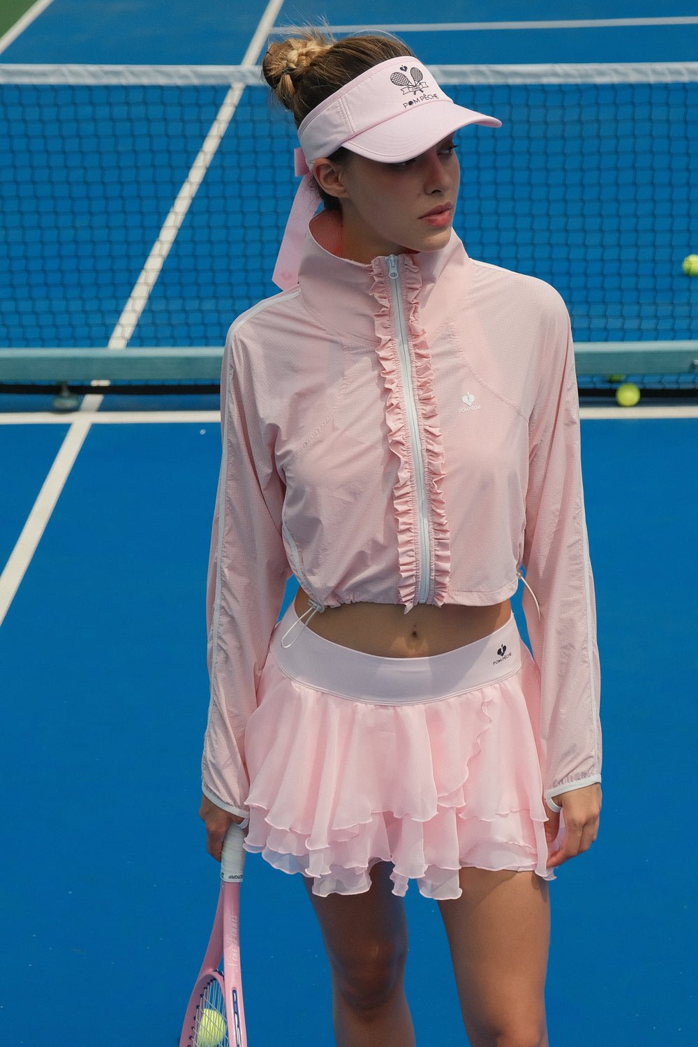 Ruffled Trim UV Performance Jacket for Tennis - Cherry Blossom Pink - Volaea Pickleball Attire
