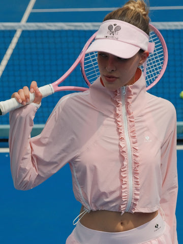 Ruffled Trim UV Performance Jacket for Tennis - Cherry Blossom Pink - Volaea Pickleball Attire