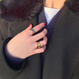 Waterproof Lapis Lazuli Cuff Ring, 18k gold-plated stainless steel