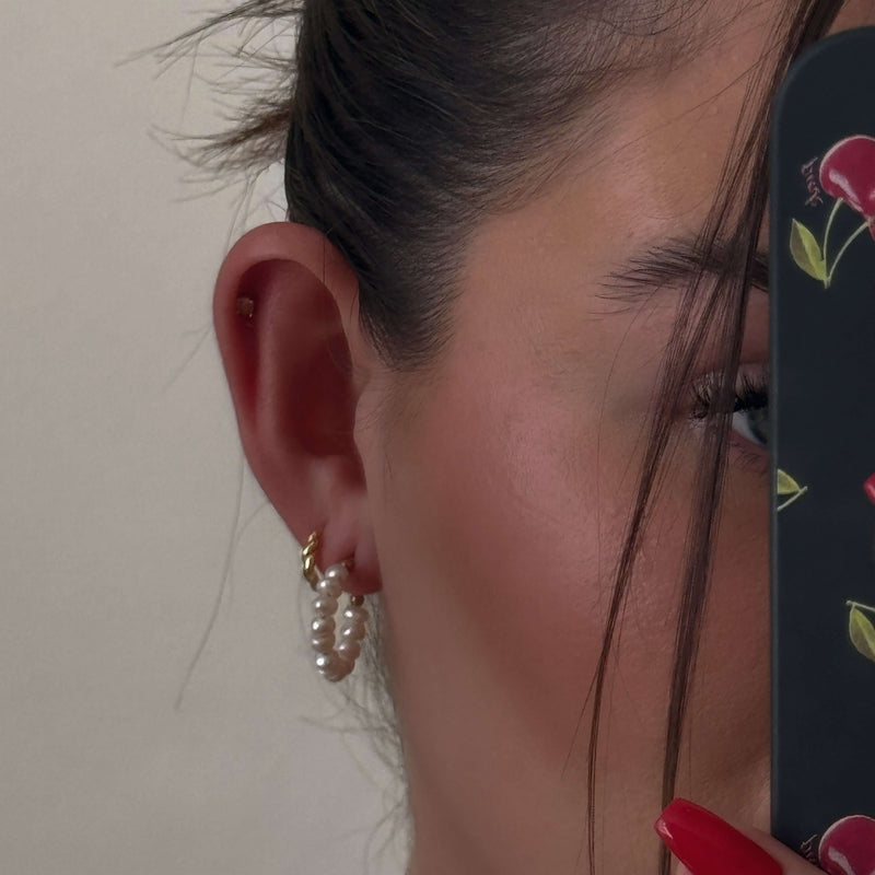 Small Pearl Hoop Earrings